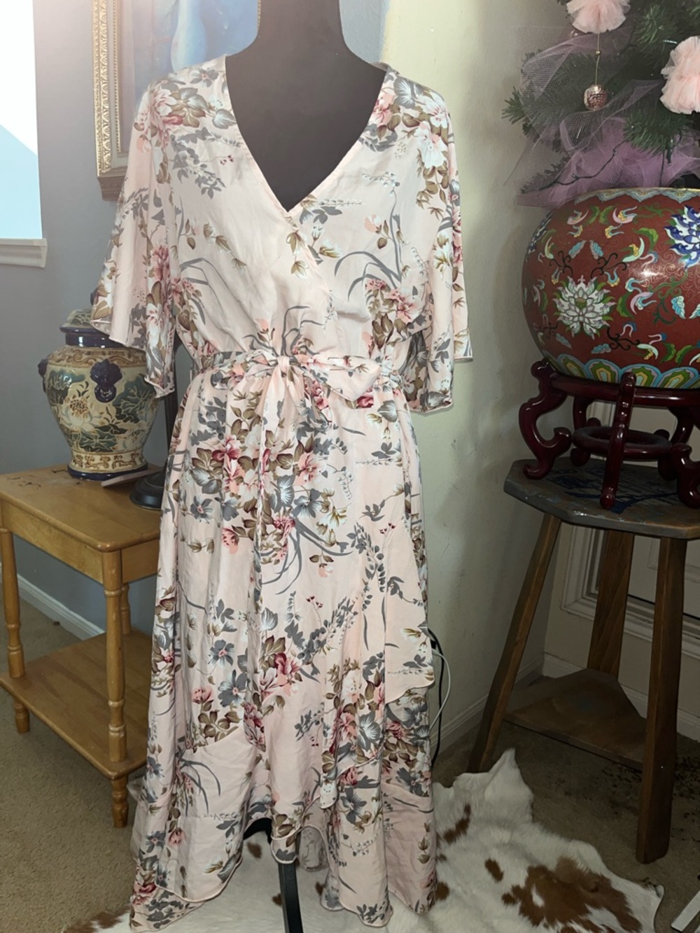 Floral Wrap Maxi Dress in Blush Pink